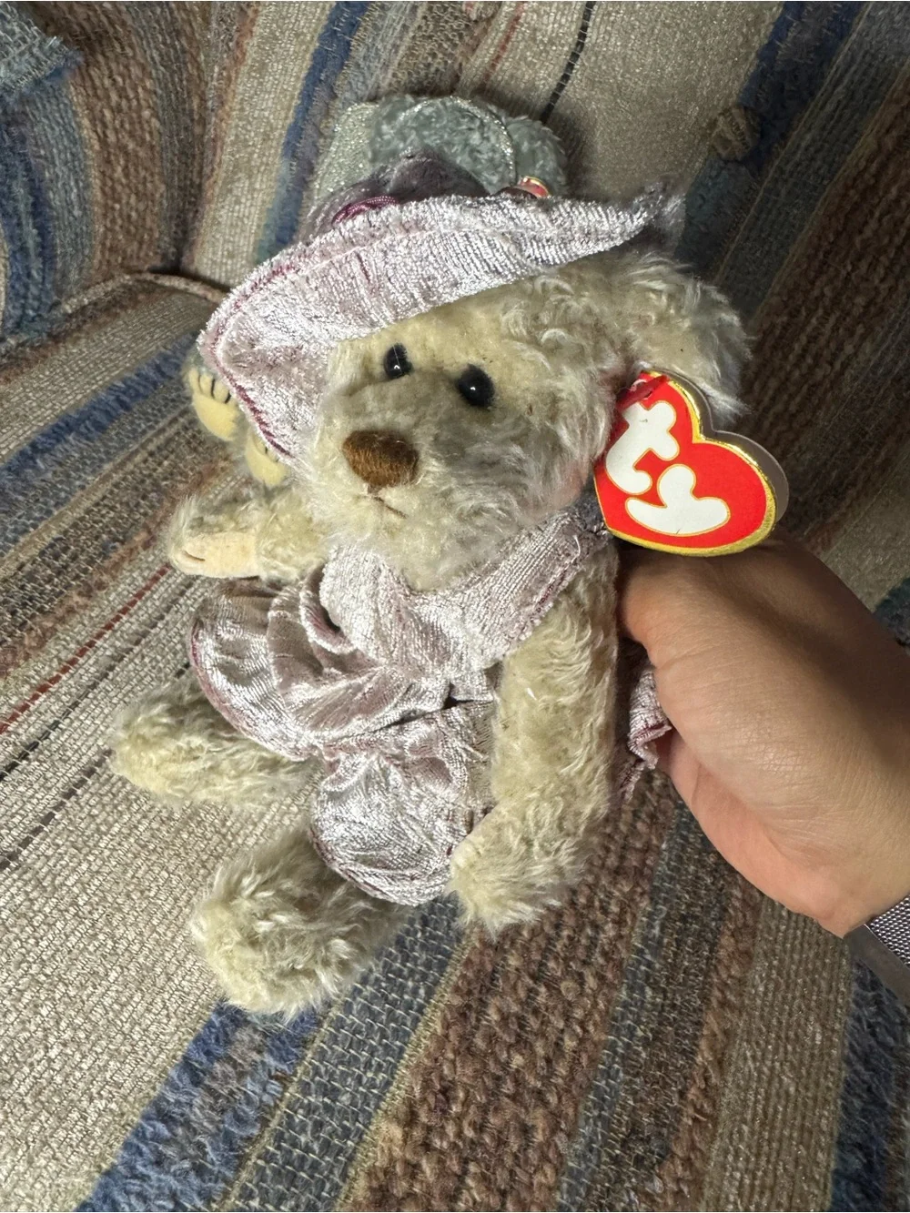 Ty Plush Small Pets Bears in Gray and Cream with Pink Outfit